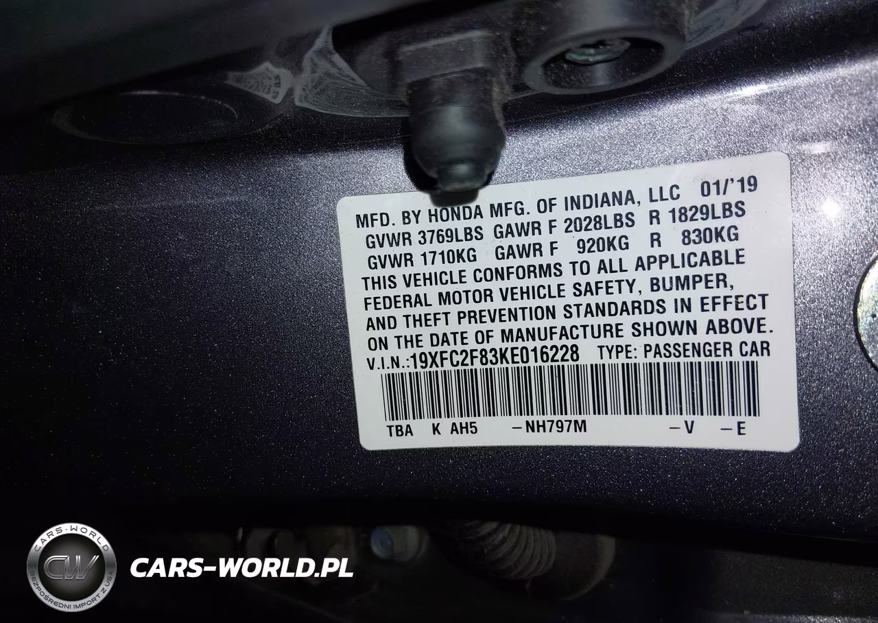 2019 Honda Civic Sport VIN:19XFC2F83KE016228 - 9
