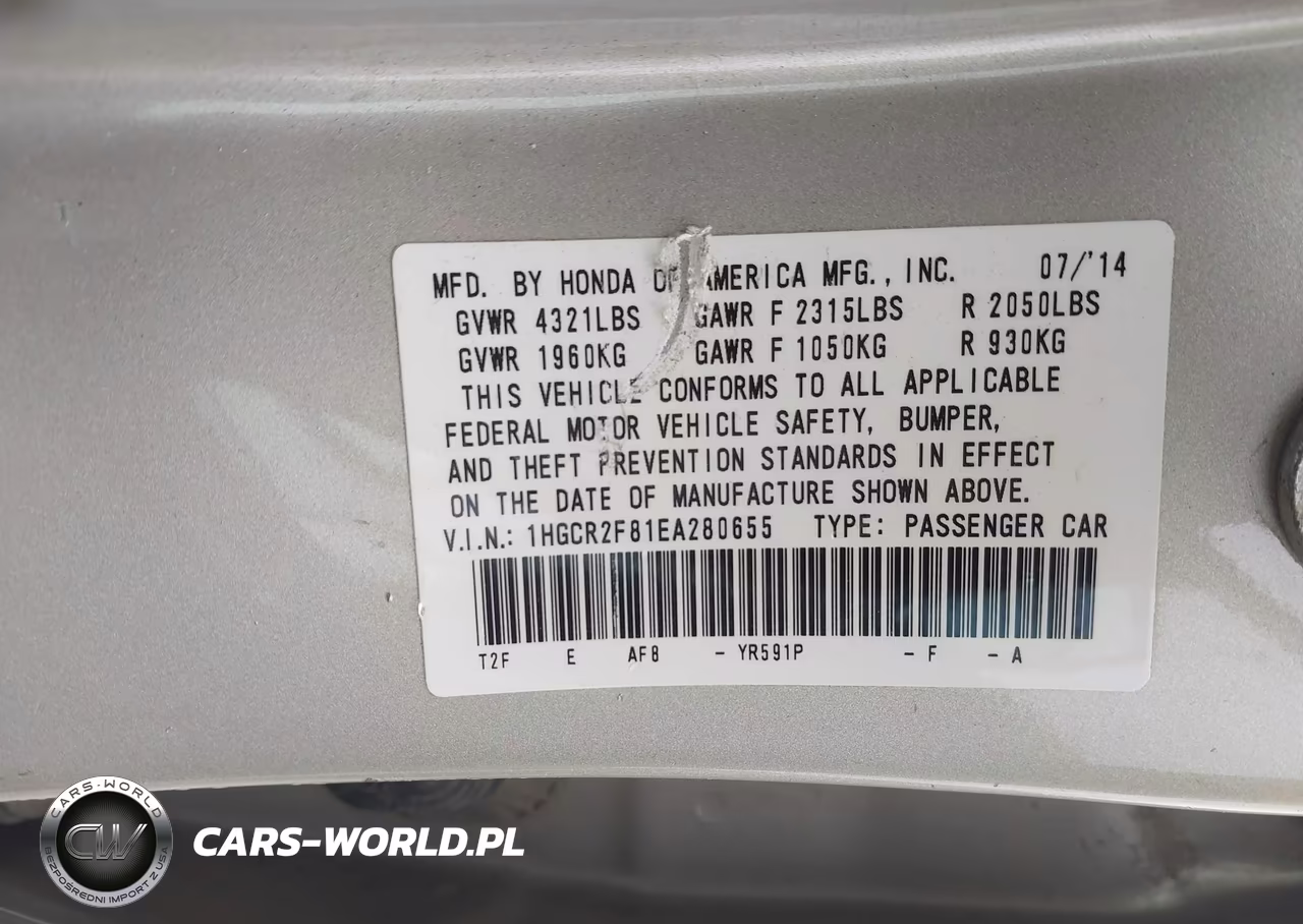 2014 Honda Accord Ex-L VIN:1HGCR2F81EA280655 - 9