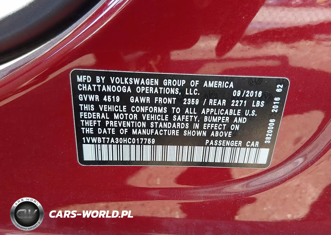 2017 Volkswagen Passat 1.8T Se VIN:1VWBT7A30HC017759 - 9