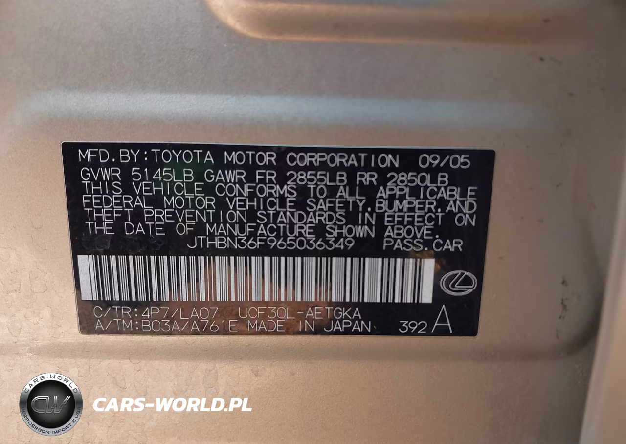 2006 Lexus Ls 430 VIN:JTHBN36F965036349 - 9