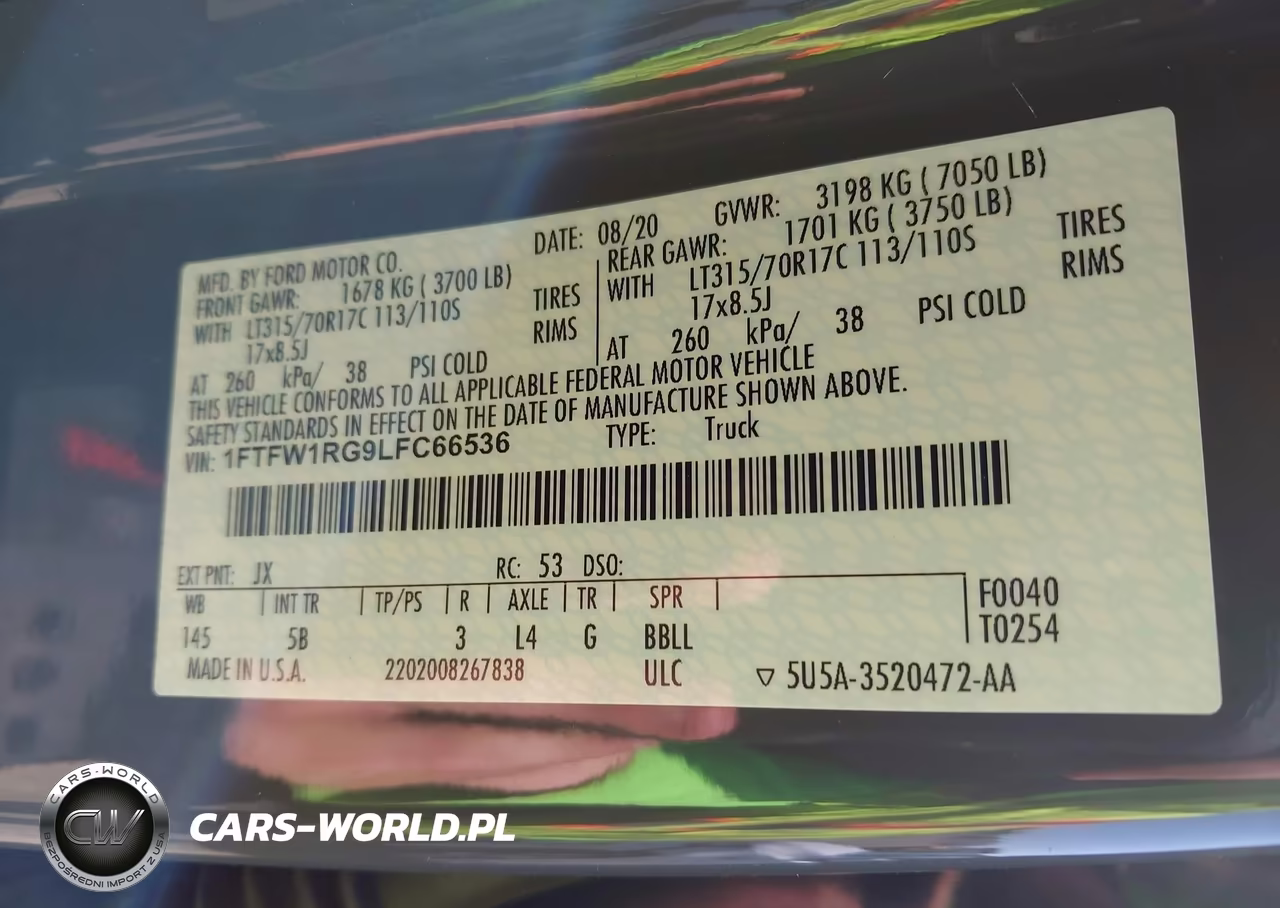 2020 Ford F-150 Raptor VIN:1FTFW1RG9LFC66536 - 9