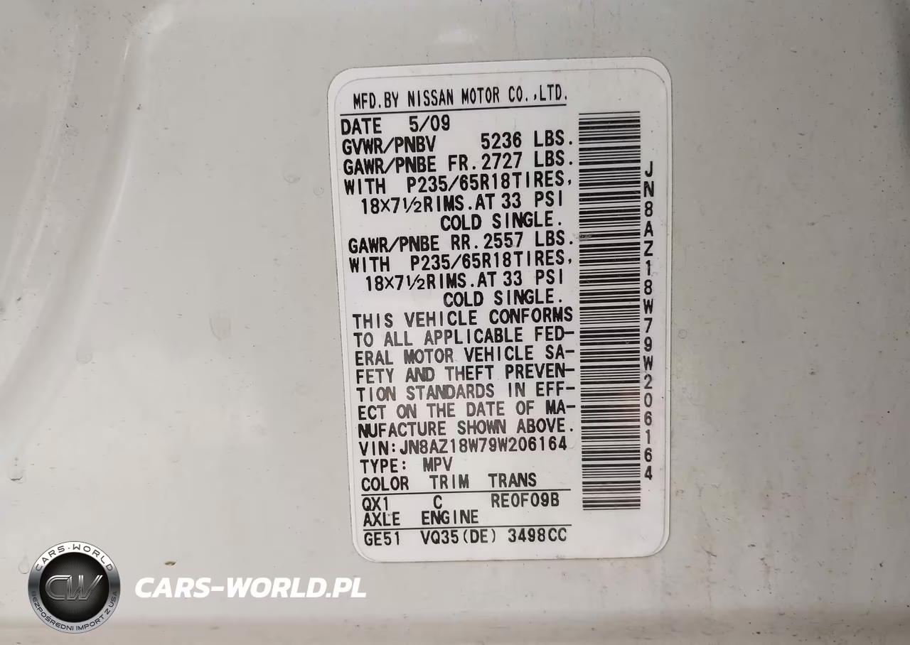 2009 Nissan Murano Sl VIN:JN8AZ18W79W206164 - 9