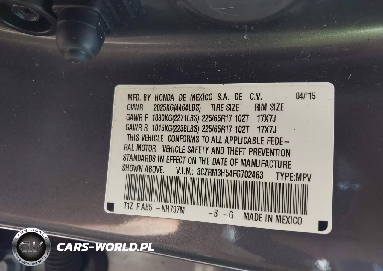 2015 Honda Cr-V Ex VIN:3CZRM3H54FG702463 - 9