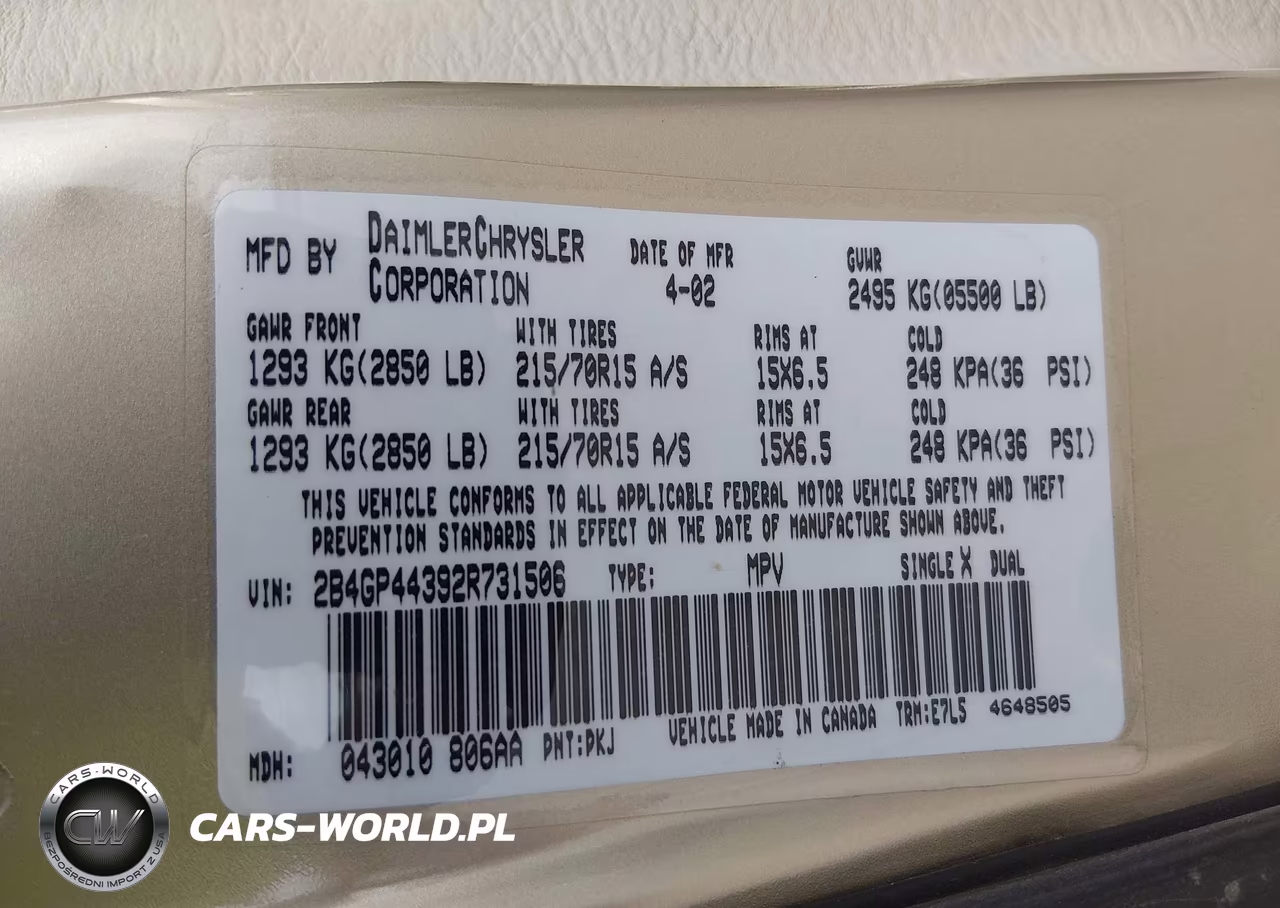 2002 Dodge Grand Caravan Sport VIN:2B4GP44392R731506 - 9