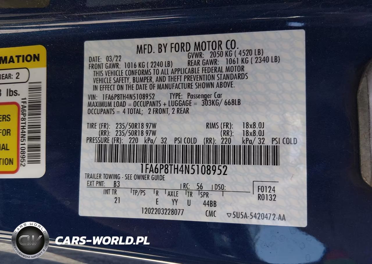 2022 Ford Mustang Ecoboost Fastback VIN:1FA6P8TH4N5108952 - 9