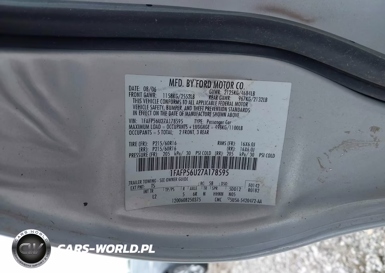2007 Ford Taurus Sel VIN:1FAFP56U27A178595 - 9