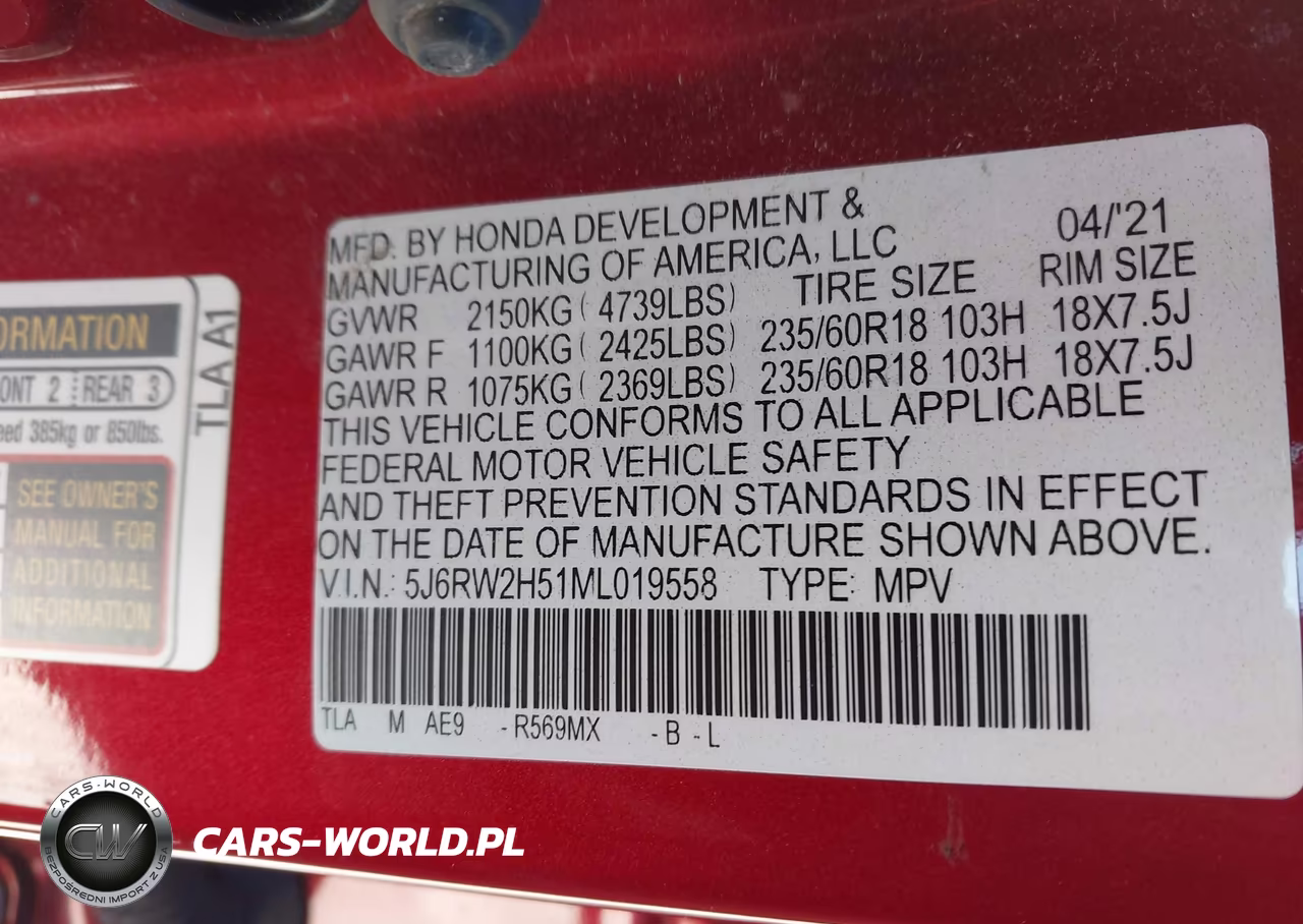 2021 Honda Cr-V Awd Ex VIN:5J6RW2H51ML019558 - 9