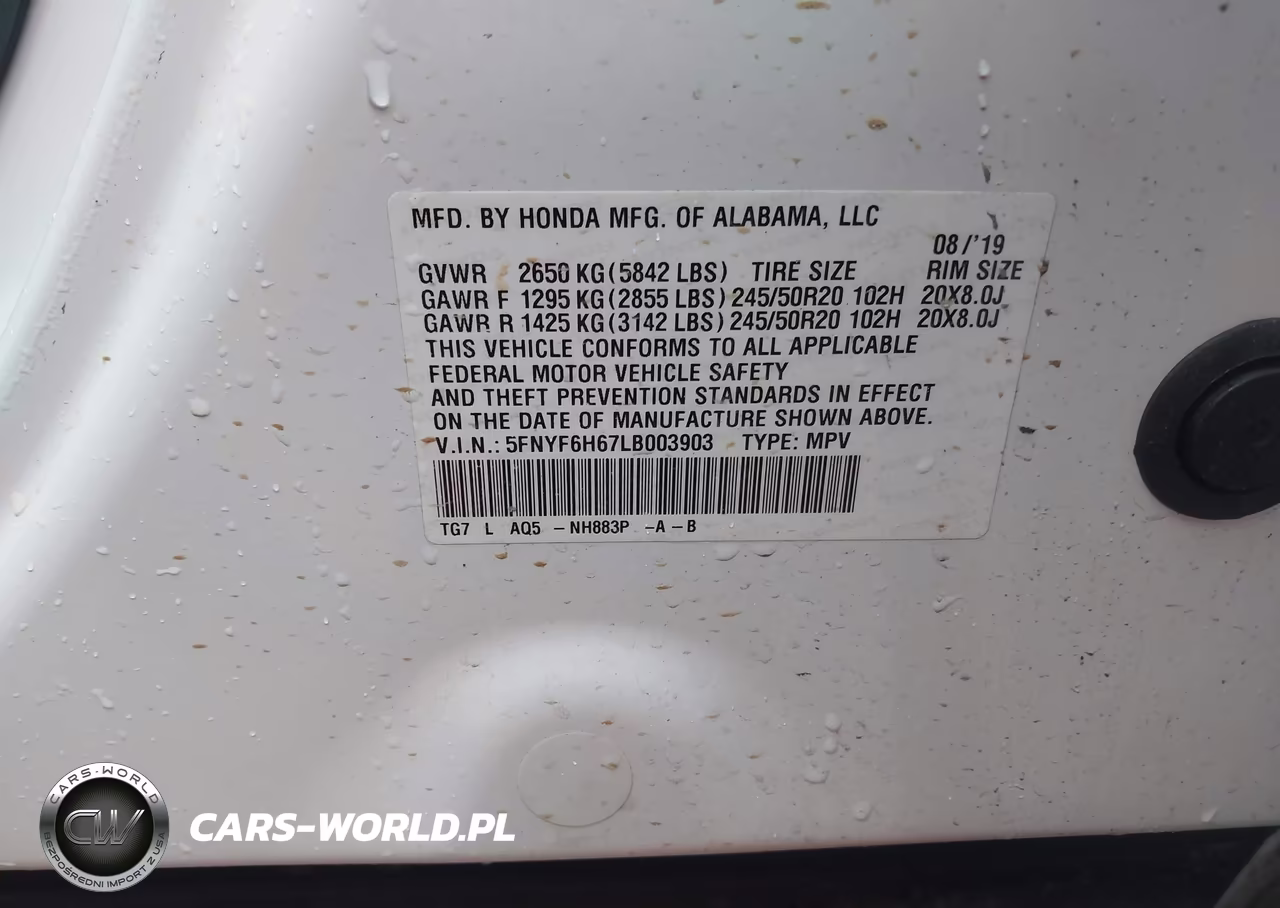 2020 Honda Pilot Awd Touring 7 Passenger VIN:5FNYF6H67LB003903 - 9