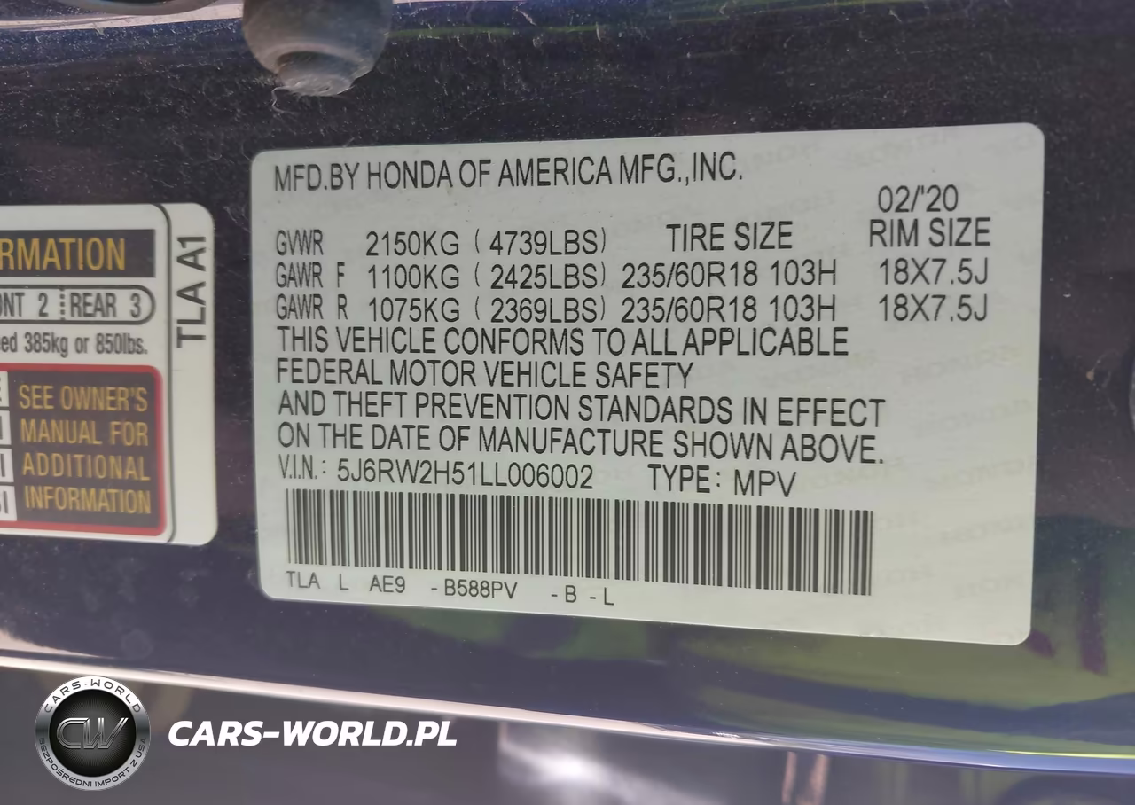 2020 Honda Cr-V Awd Ex VIN:5J6RW2H51LL006002 - 9