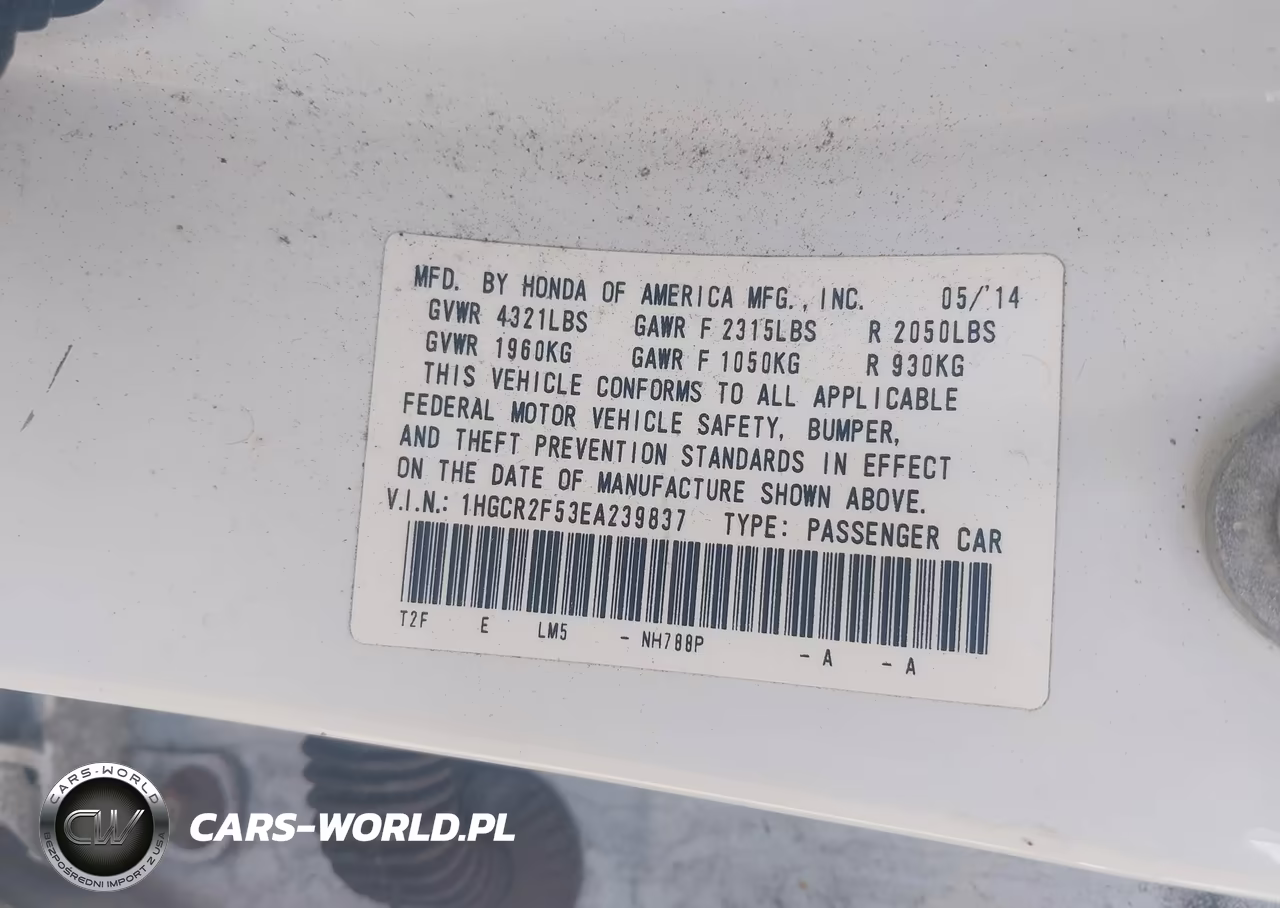 2014 Honda Accord Sport VIN:1HGCR2F53EA239837 - 9