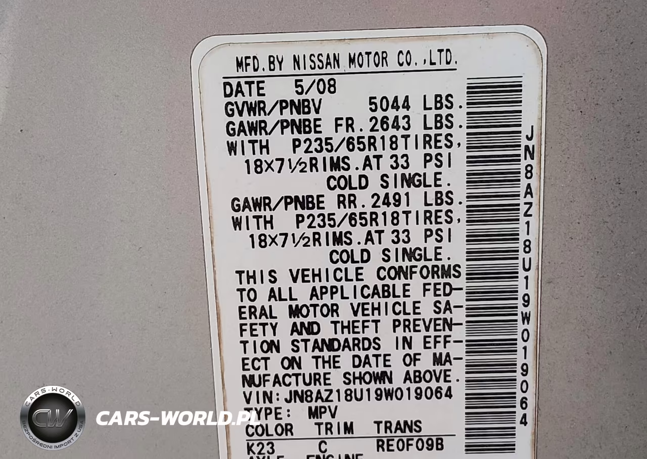 2009 Nissan Murano S VIN:JN8AZ18U19W019064 - 9