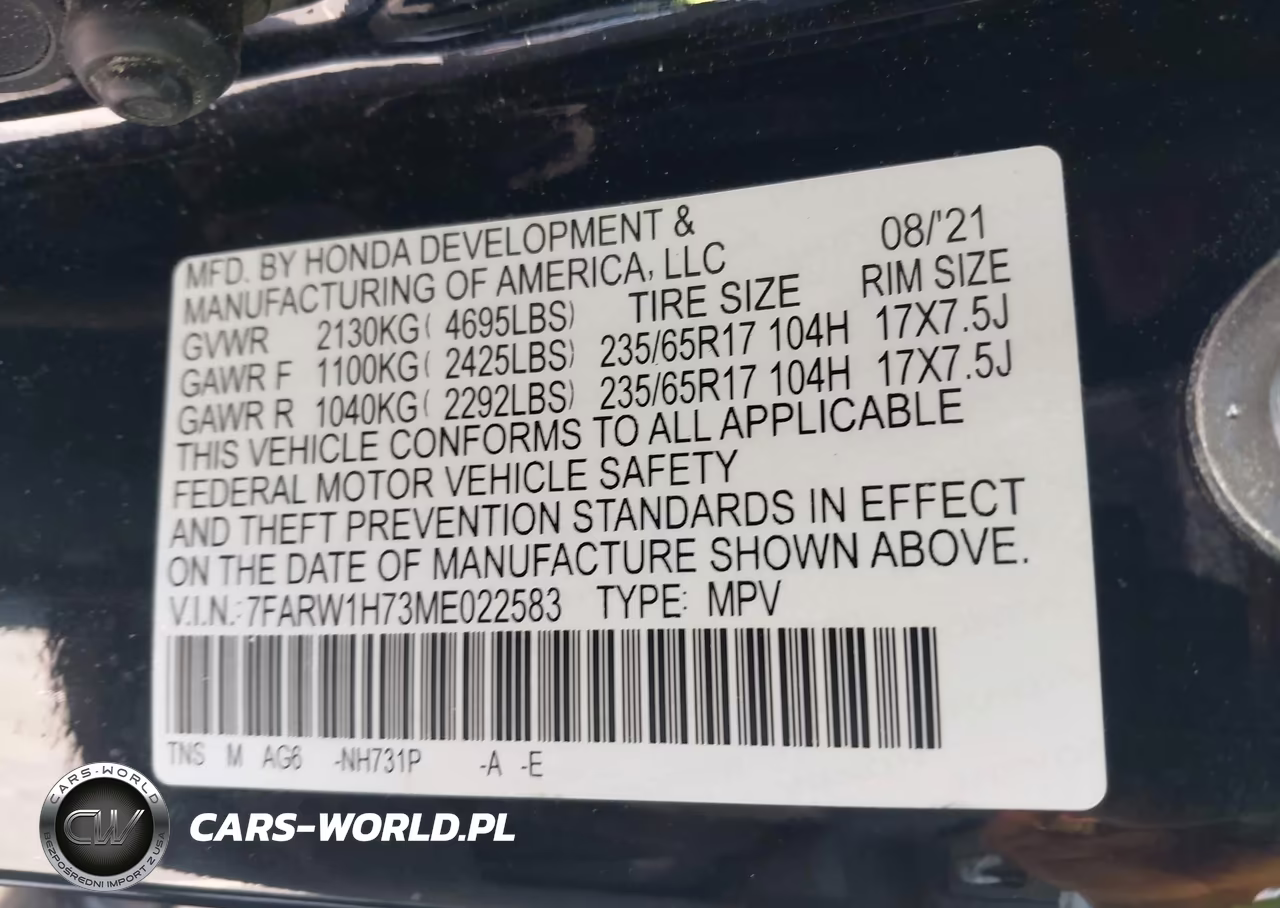 2021 Honda Cr-V 2Wd Special Edition VIN:7FARW1H73ME022583 - 9