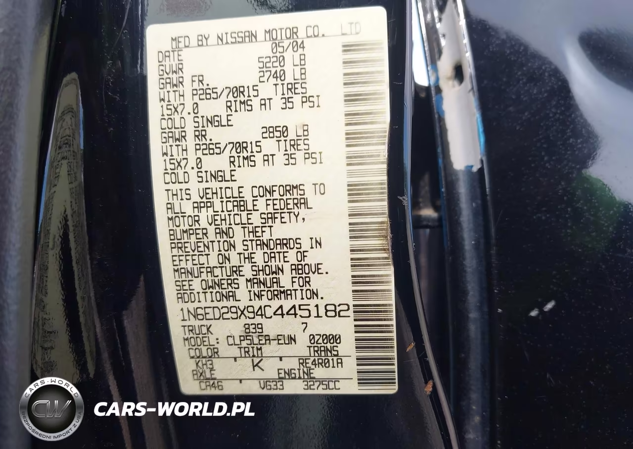 2004 Nissan Frontier Xe-V6 VIN:1N6ED29X94C445182 - 9