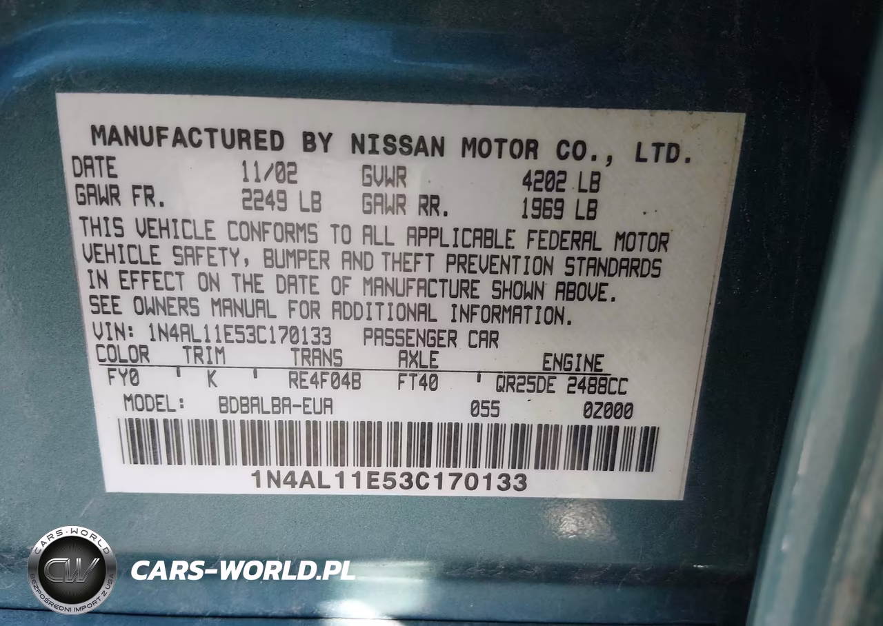 2003 Nissan Altima 2.5 S VIN:1N4AL11E53C170133 - 9