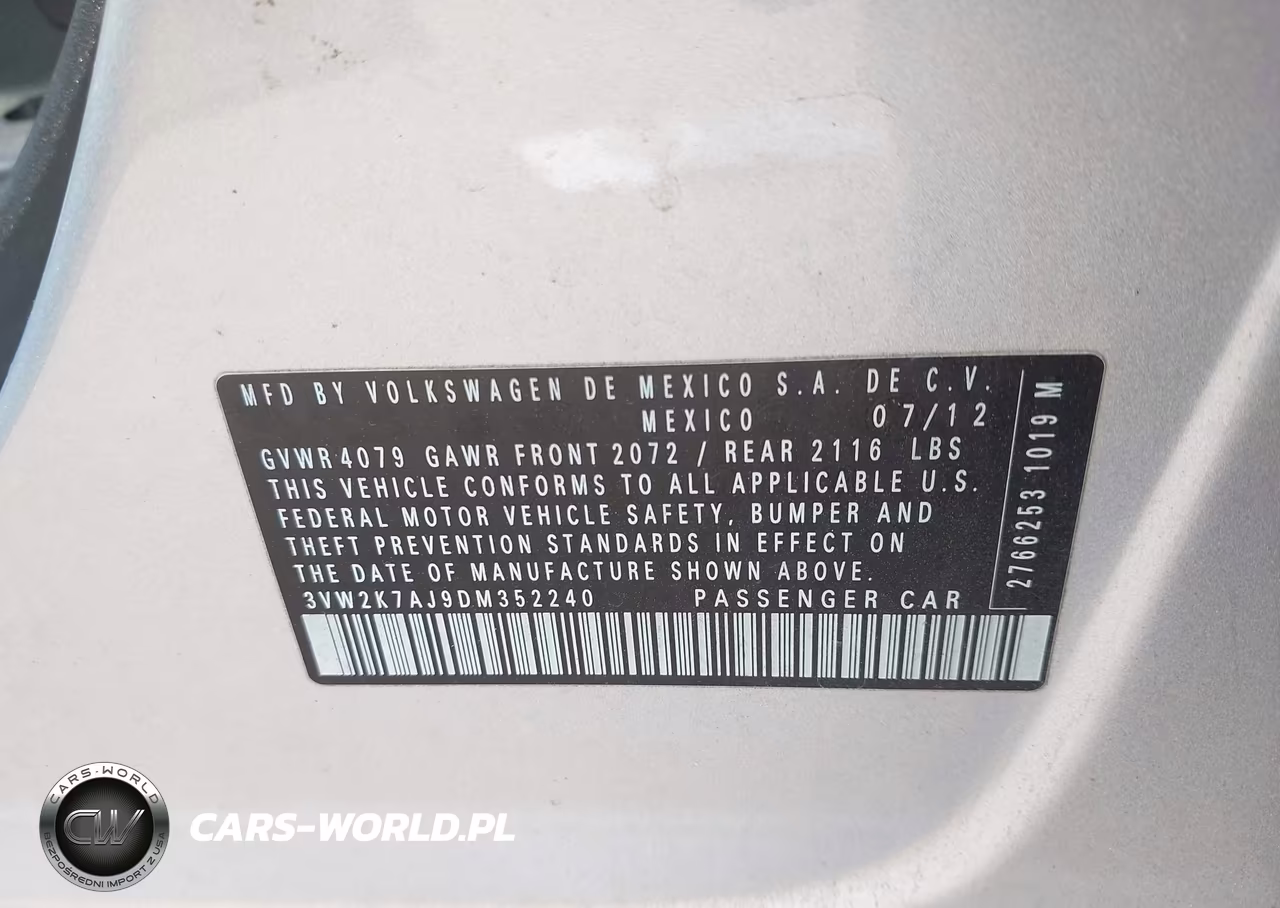 2013 Volkswagen Jetta 2.0L S VIN:3VW2K7AJ9DM352240 - 9