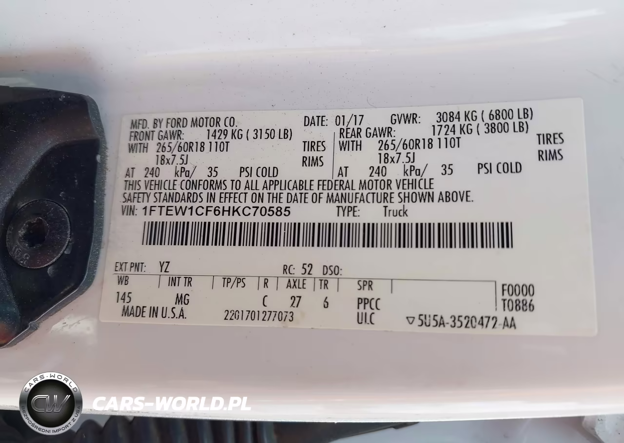 FORD F-150 VIN:1FTEW1CF6HKC70585 - 9