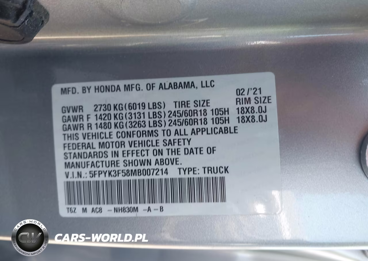 2021 Honda Ridgeline Awd Rtl VIN:5FPYK3F58MB007214 - 9