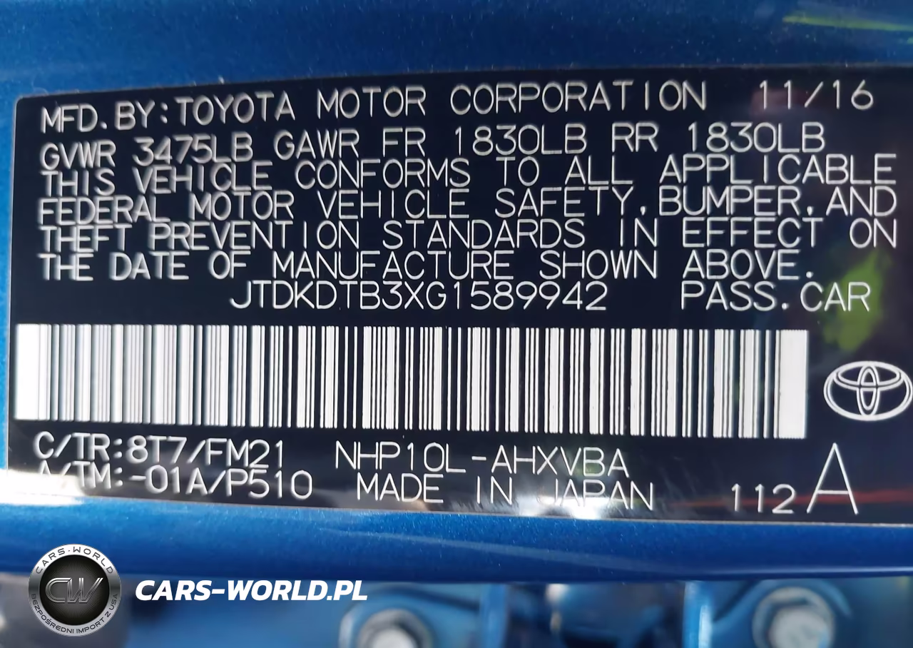 2016 Toyota Prius C Two VIN:JTDKDTB3XG1589942 - 9