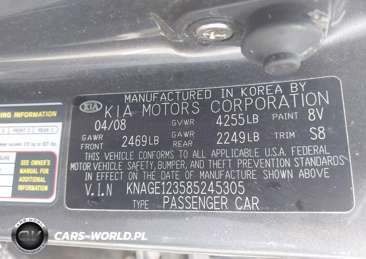 2008 Kia Optima Lx VIN:KNAGE123585245305 - 9