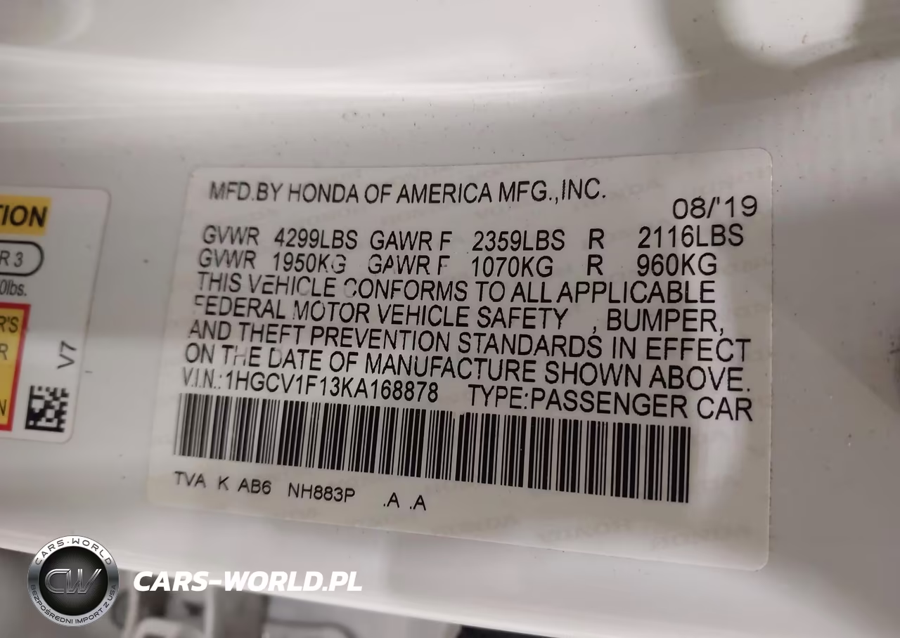 2019 Honda Accord Lx VIN:1HGCV1F13KA168878 - 9