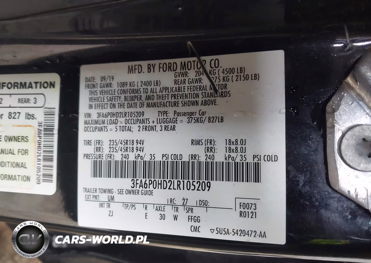2020 Ford Fusion Se VIN:3FA6P0HD2LR105209 - 9