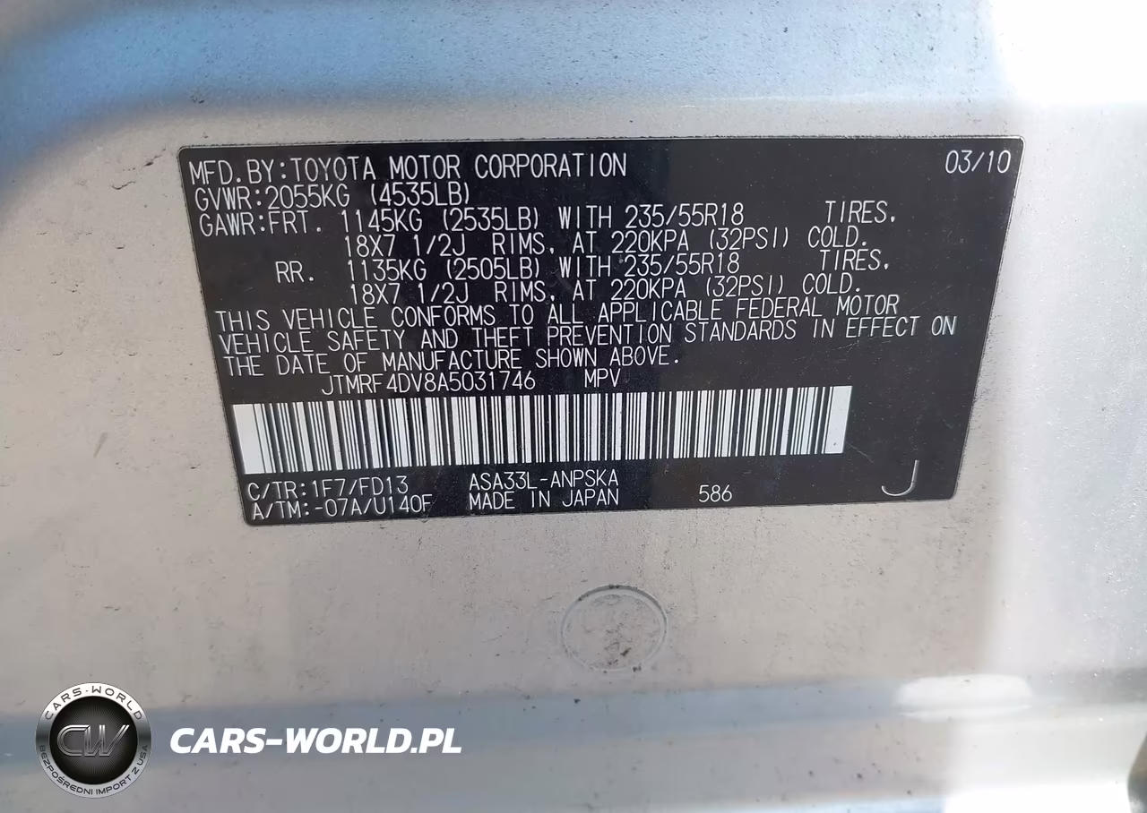 2010 Toyota Rav4 Sport VIN:JTMRF4DV8A5031746 - 9