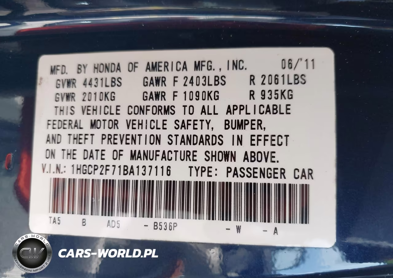 2011 Honda Accord 2.4 Ex VIN:1HGCP2F71BA137116 - 9