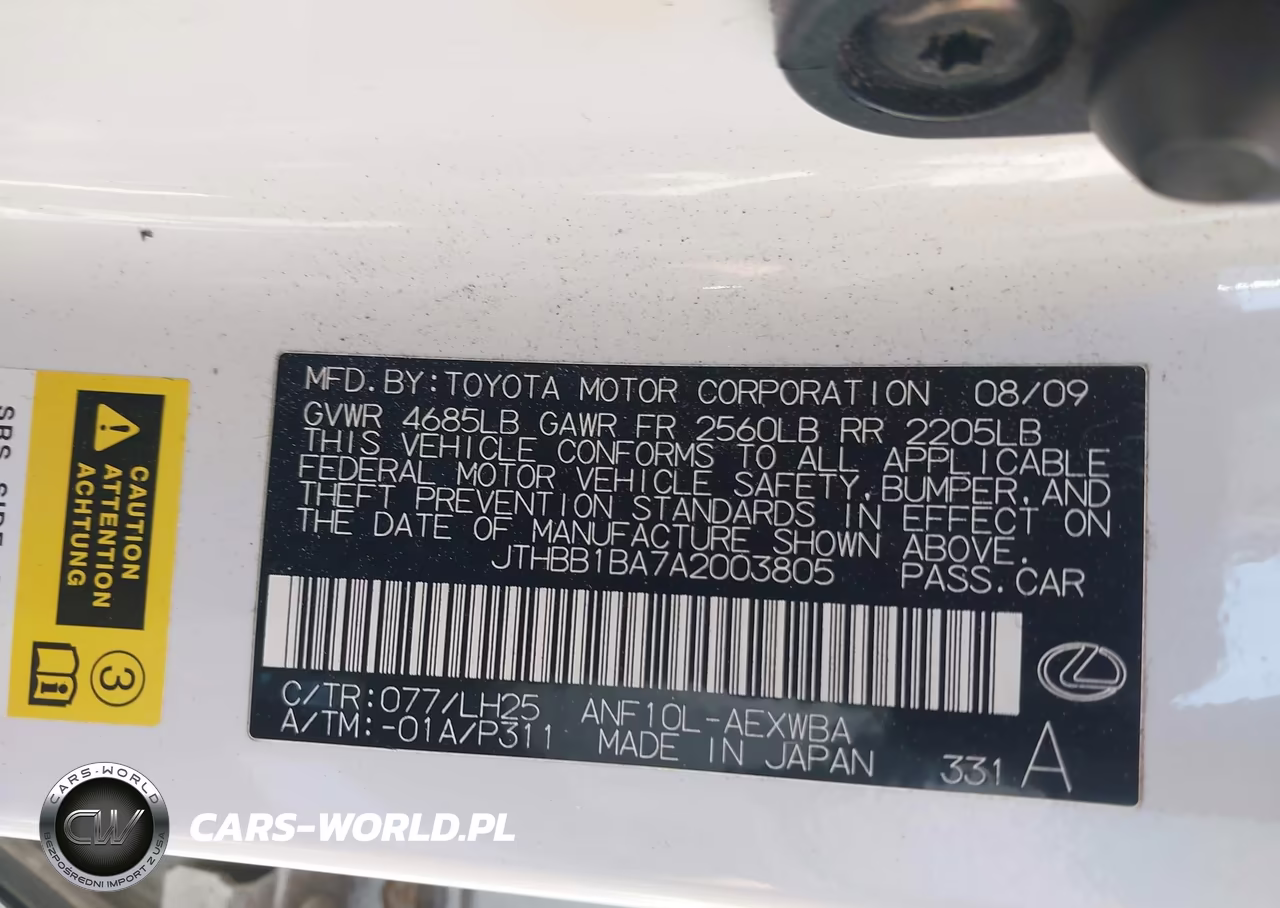2010 Lexus Hs 250H Premium VIN:JTHBB1BA7A2003805 - 9