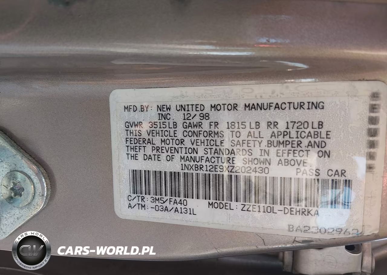 1999 Toyota Corolla Ve VIN:1NXBR12E9XZ202430 - 9