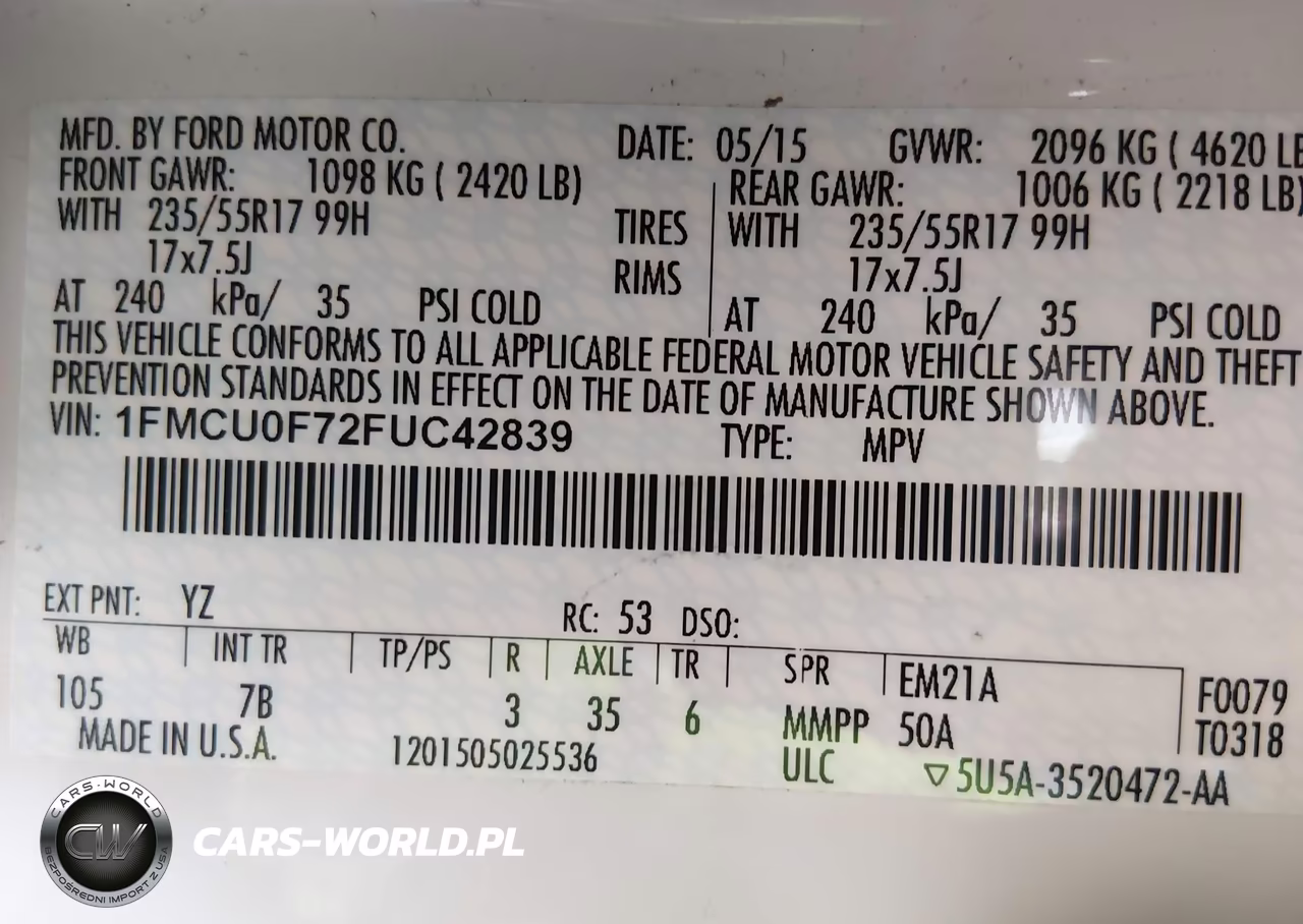 2015 Ford Escape S VIN:1FMCU0F72FUC42839 - 9