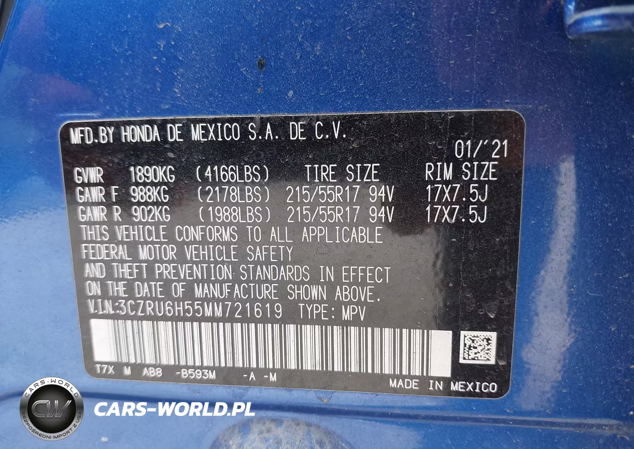 2021 Honda Hr-V Awd Ex VIN:3CZRU6H55MM721619 - 9