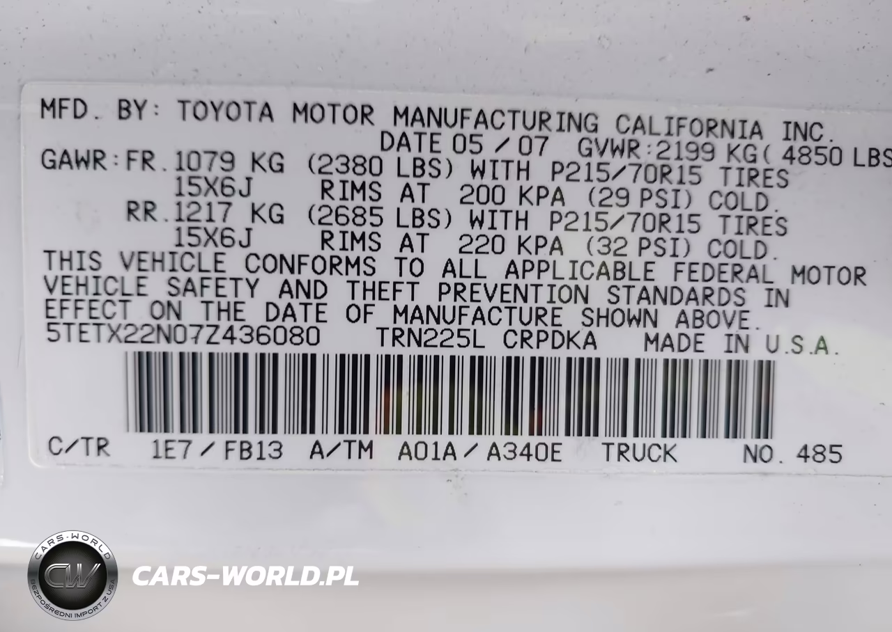 2007 Toyota Tacoma VIN:5TETX22N07Z436080 - 9