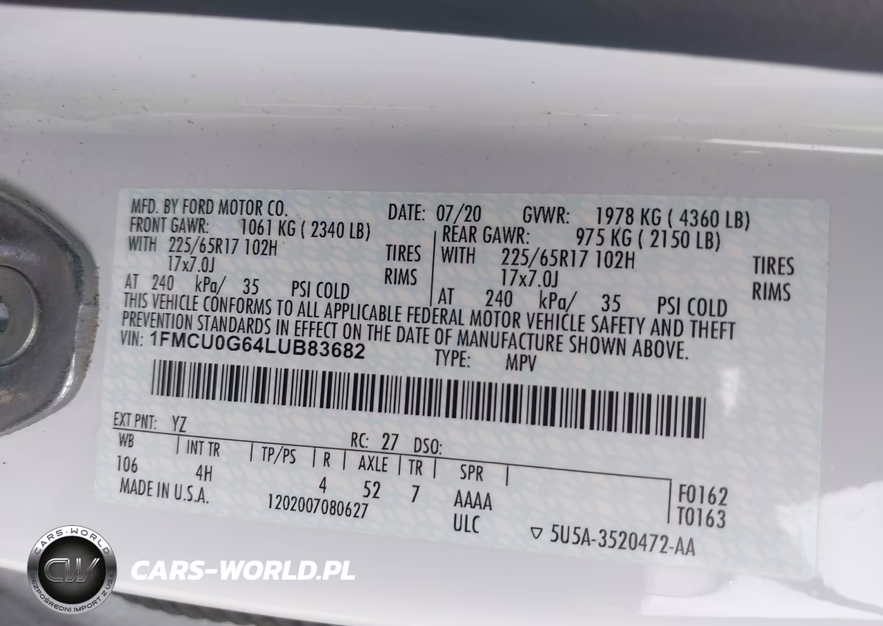 2020 Ford Escape Se VIN:1FMCU0G64LUB83682 - 9