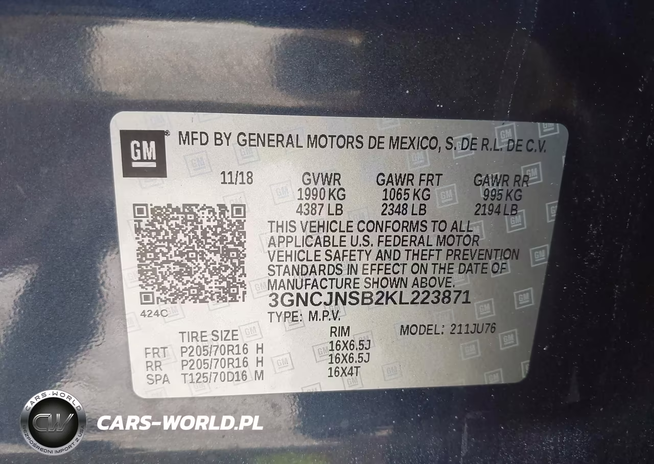 2019 Chevrolet Trax Ls VIN:3GNCJNSB2KL223871 - 9