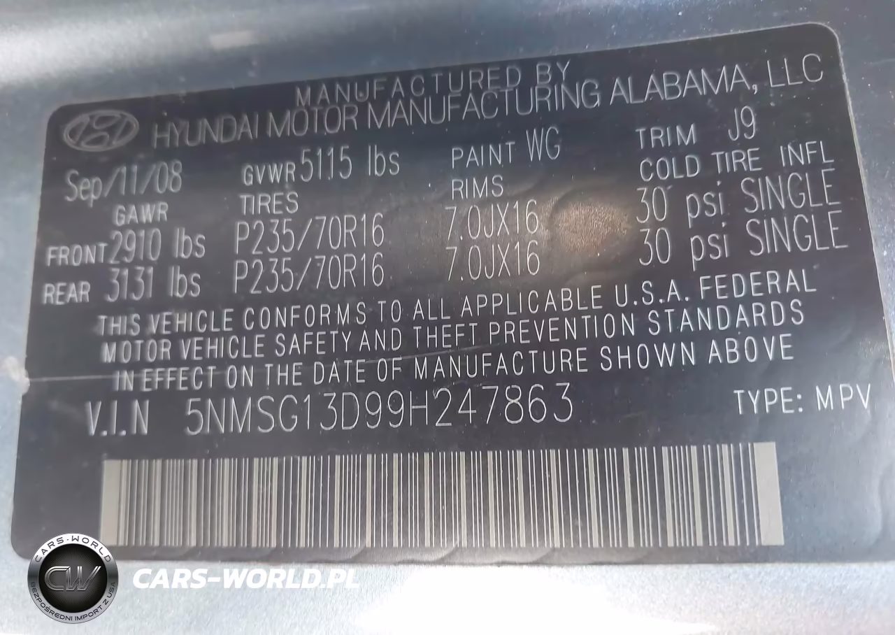 2009 Hyundai Santa Fe Gls VIN:5NMSG13D99H247863 - 9