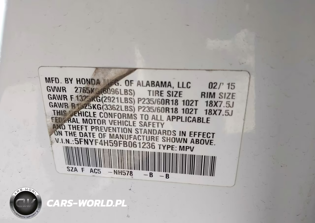 2015 Honda Pilot Ex-L VIN:5FNYF4H59FB061236 - 9