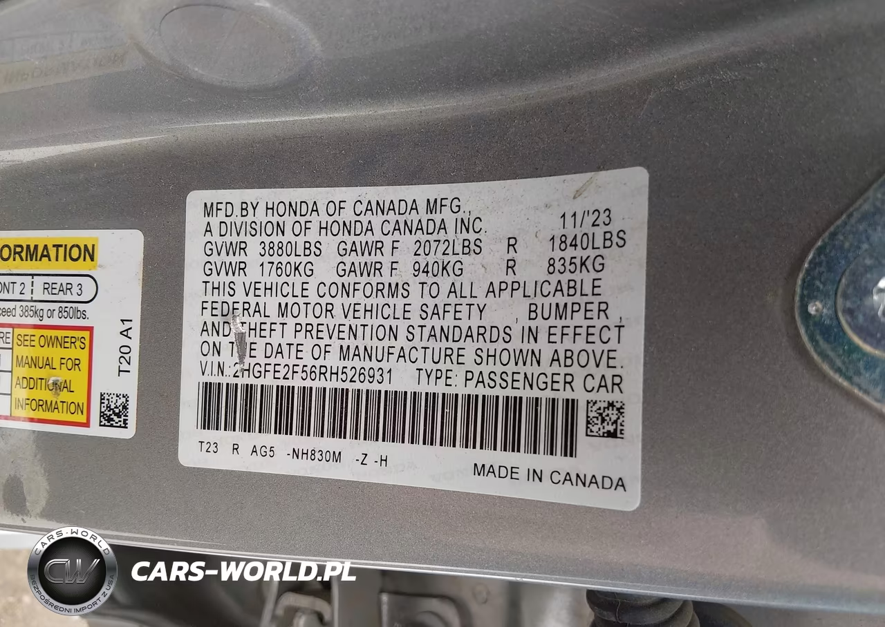 2024 Honda Civic Sport VIN:2HGFE2F56RH526931 - 9