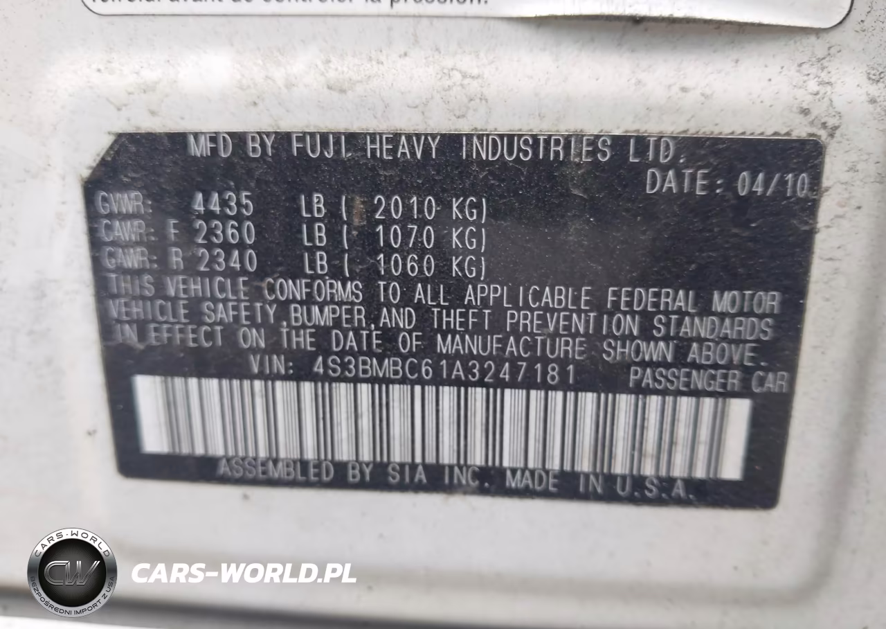 2010 Subaru Legacy 2.5I Premium VIN:4S3BMBC61A3247181 - 9