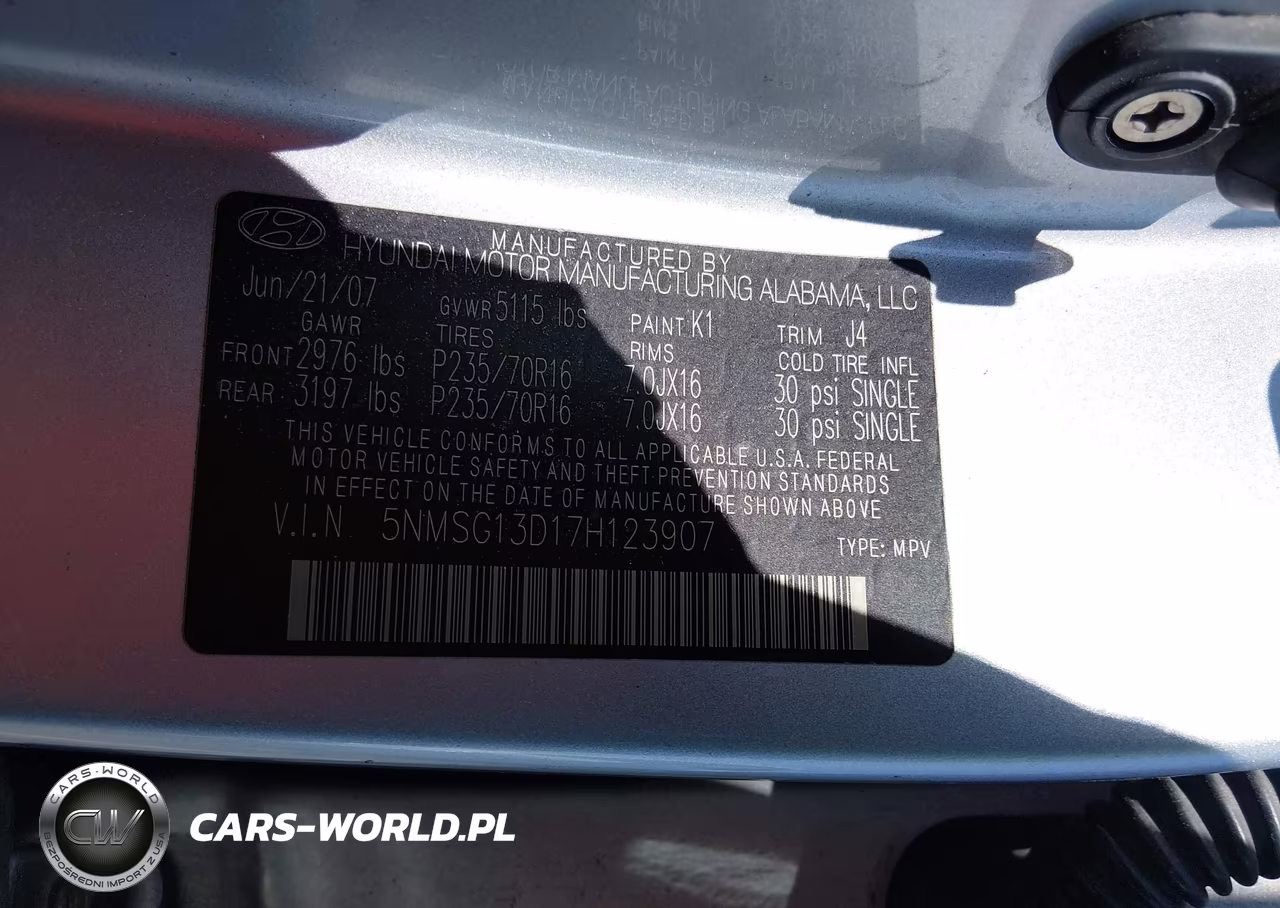 2007 Hyundai Santa Fe Gls VIN:5NMSG13D17H123907 - 9