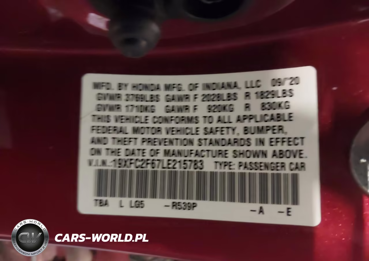 2020 Honda Civic Lx VIN:19XFC2F67LE215783 - 9
