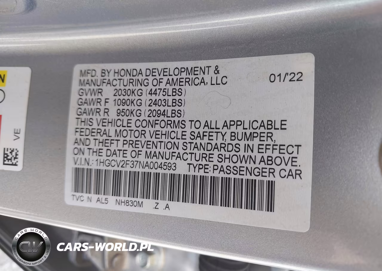 2022 Honda Accord Sport 2.0T VIN:1HGCV2F37NA004593 - 9