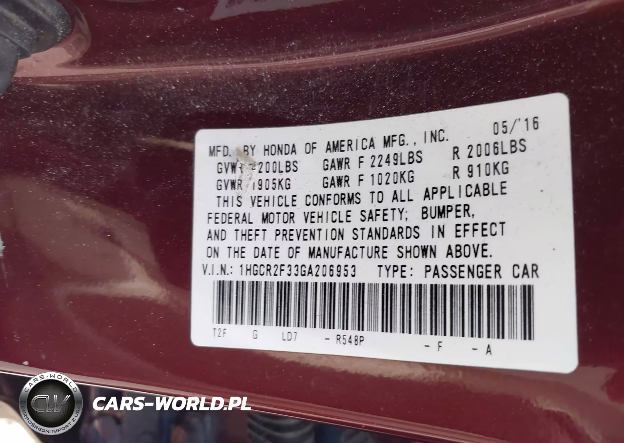 2016 Honda Accord Lx VIN:1HGCR2F33GA206953 - 9