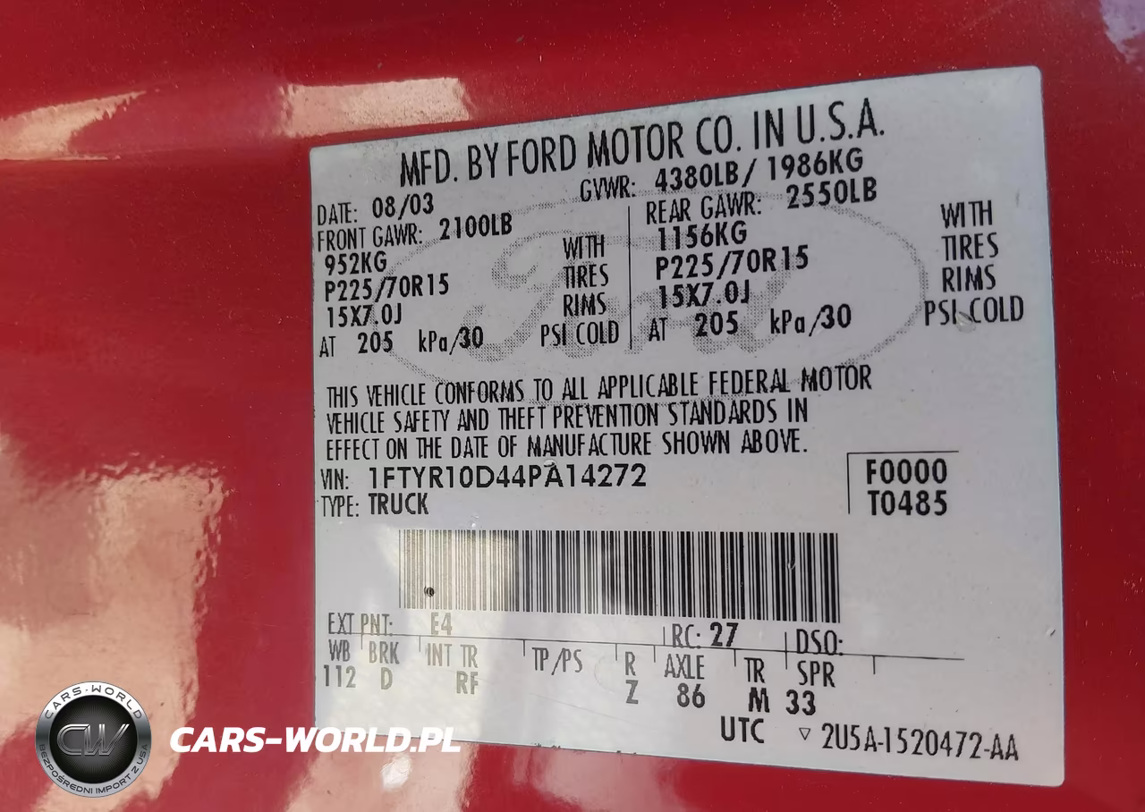 2004 Ford Ranger Xl-Xlt VIN:1FTYR10D44PA14272 - 9