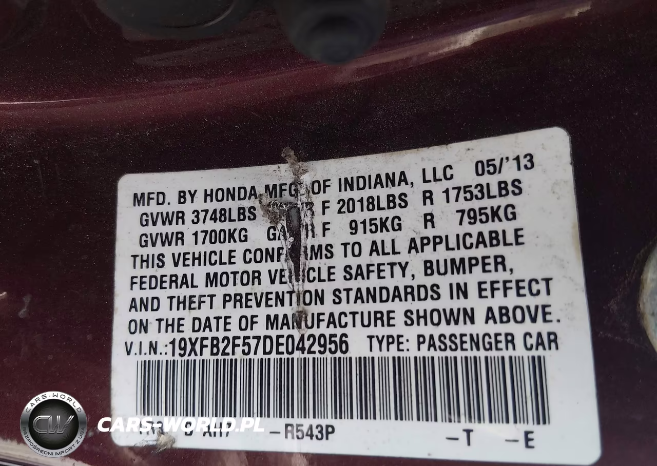 2013 Honda Civic Lx VIN:19XFB2F57DE042956 - 9