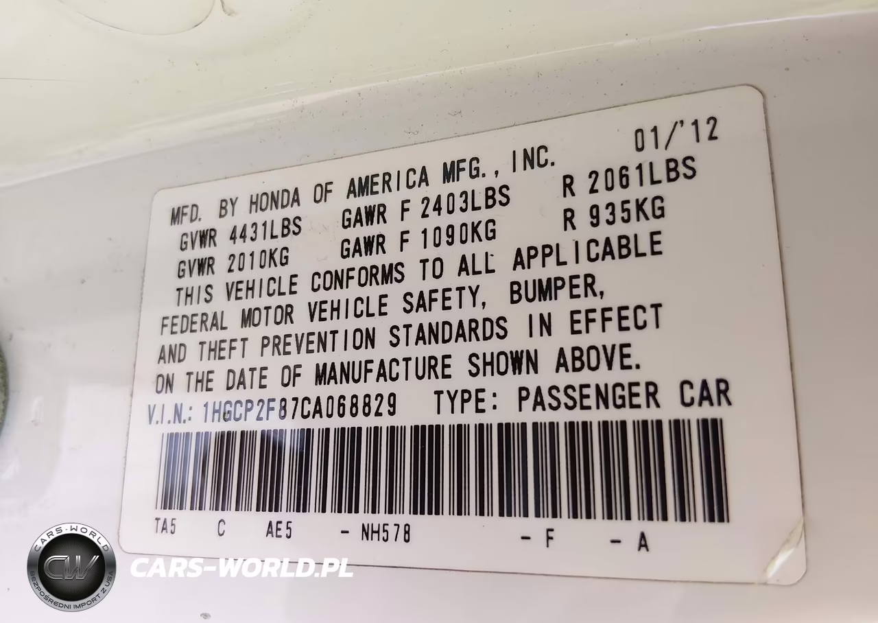 2012 Honda Accord 2.4 Ex-L VIN:1HGCP2F87CA068829 - 9