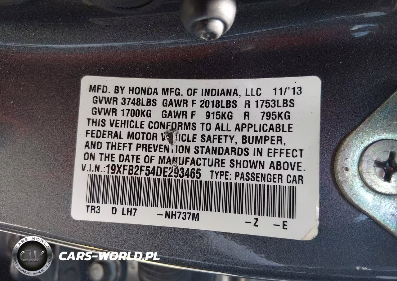 2013 Honda Civic Lx VIN:19XFB2F54DE293465 - 9