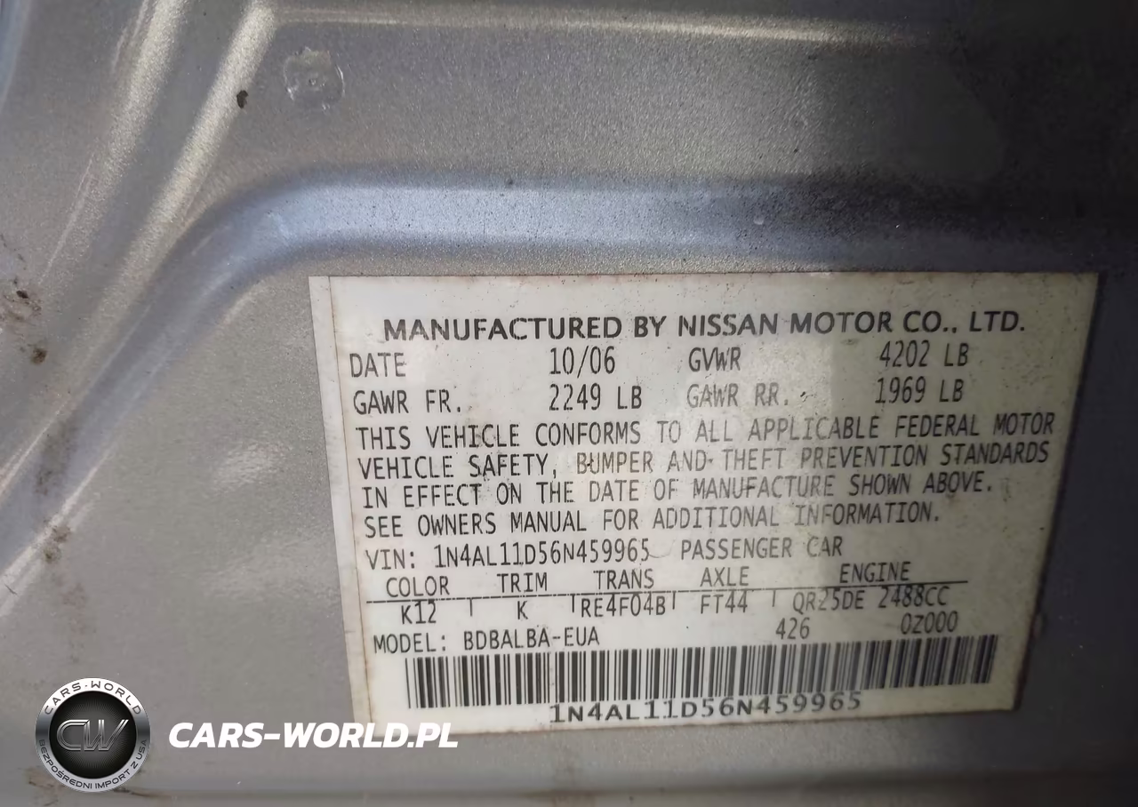 2006 Nissan Altima 2.5 S VIN:1N4AL11D56N459965 - 9
