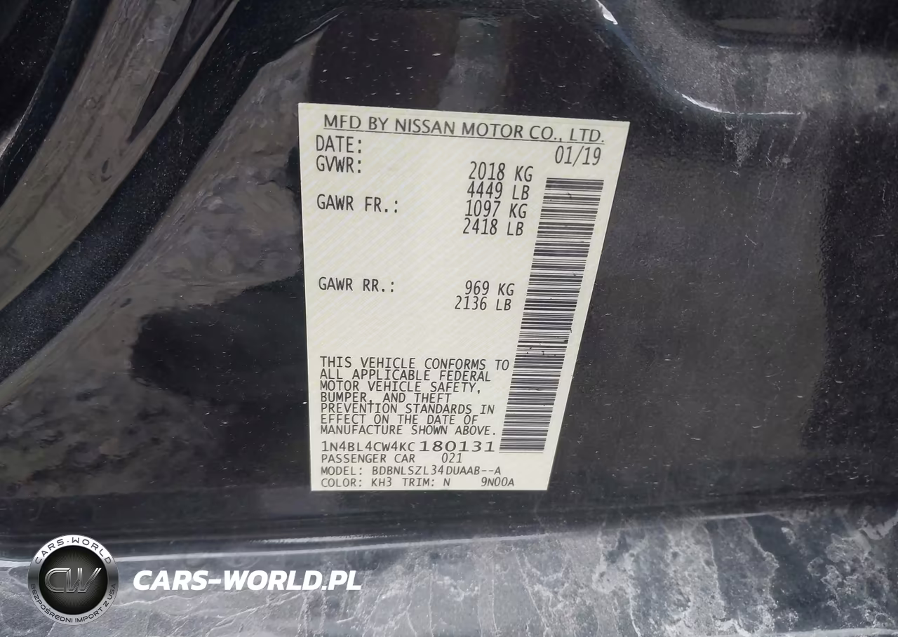 2019 Nissan Altima 2.5 Sr VIN:1N4BL4CW4KC180131 - 9