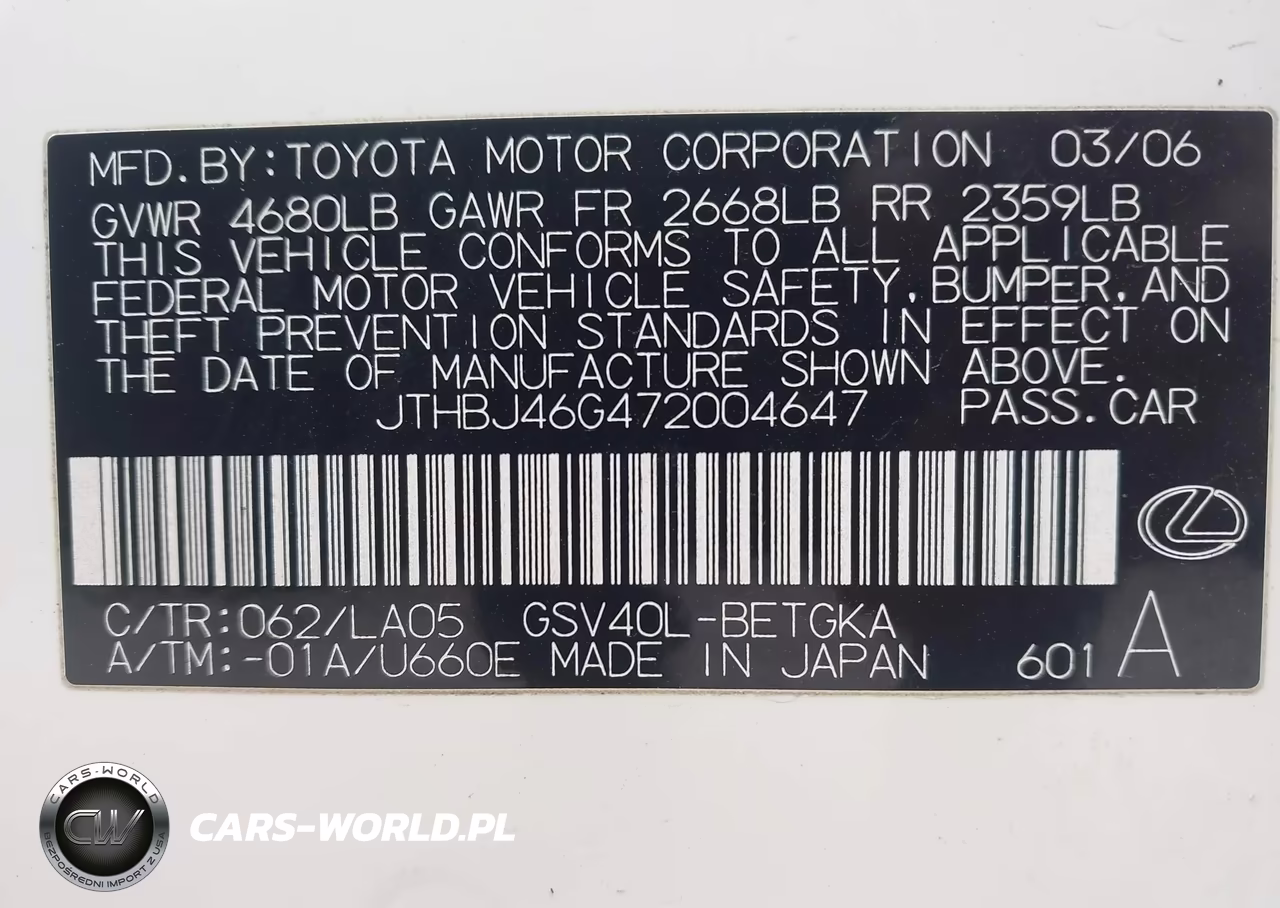 2007 Lexus Es 350 VIN:JTHBJ46G472004647 - 9