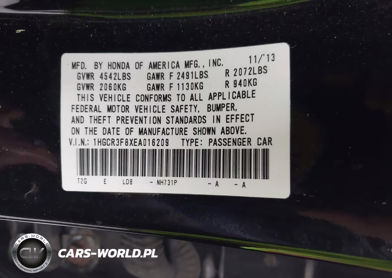 2014 Honda Accord Ex-L V-6 VIN:1HGCR3F8XEA016209 - 9